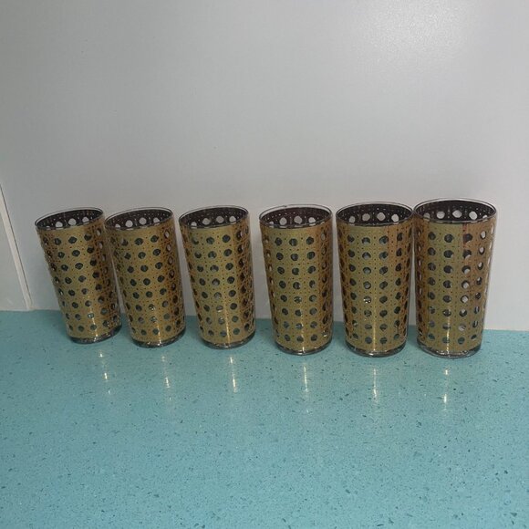 Culver Vintage Glasses Set of 6 Cannella 22K Gold Highball Mid Century Barware - Picture 2 of 9